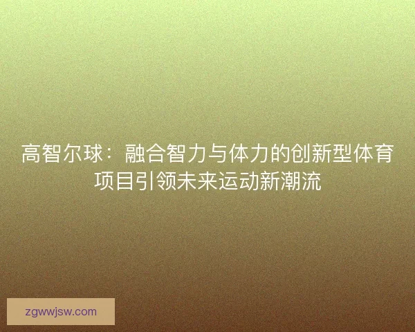 高智尔球：融合智力与体力的创新型体育项目引领未来运动新潮流