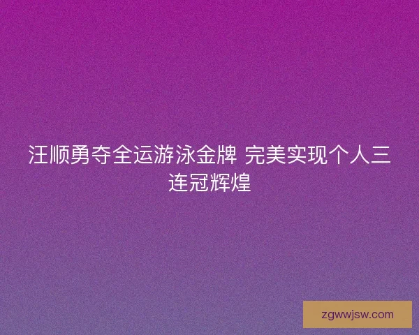 汪顺勇夺全运游泳金牌 完美实现个人三连冠辉煌